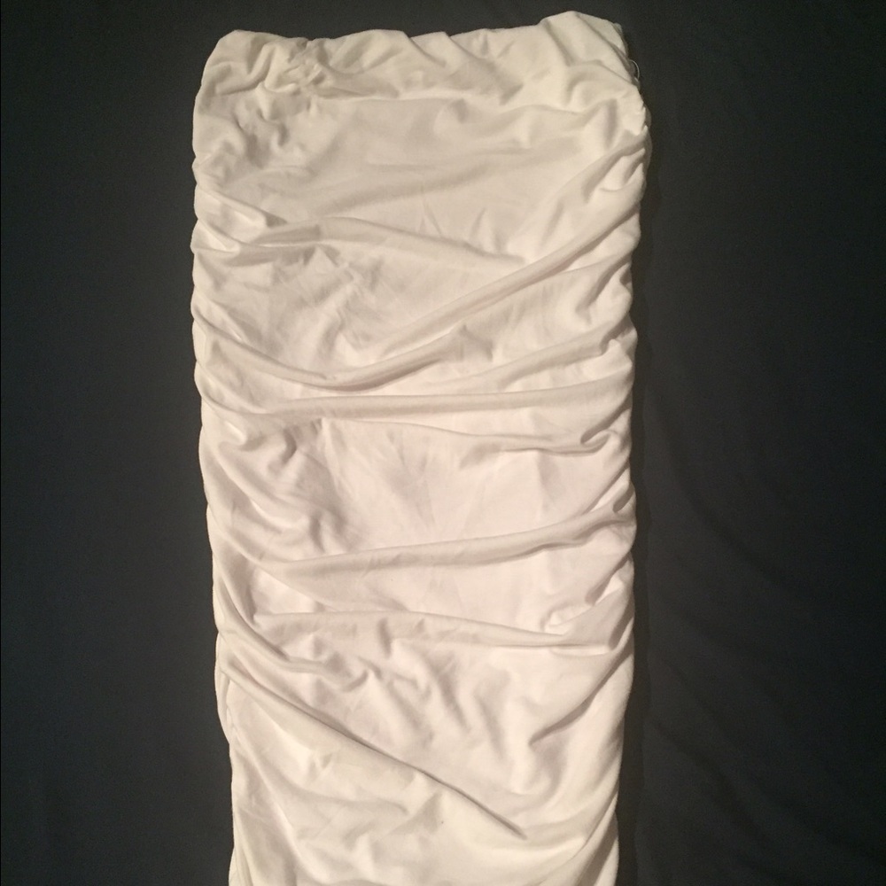 White Ruched Pencil Skirt